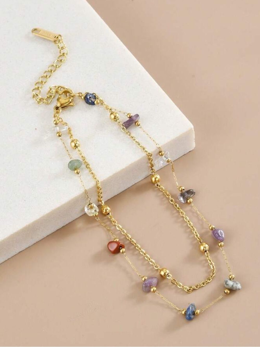Gold Multicolor Beaded Layered anklet R687